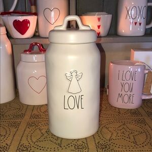 Rae Dunn LOVE Tall Skinny Canister Raised Angel